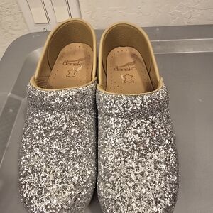 Dansko Silver Glitter Slip-On Clogs for Women